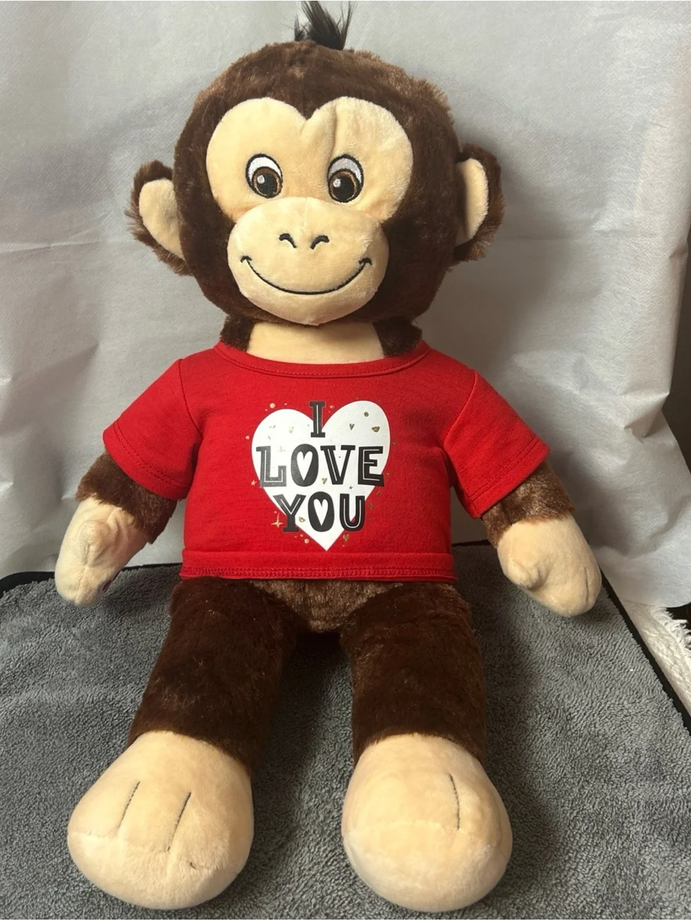 Build-A-Bear Brown Monkey Plush with Red 'I Love You' Shirt